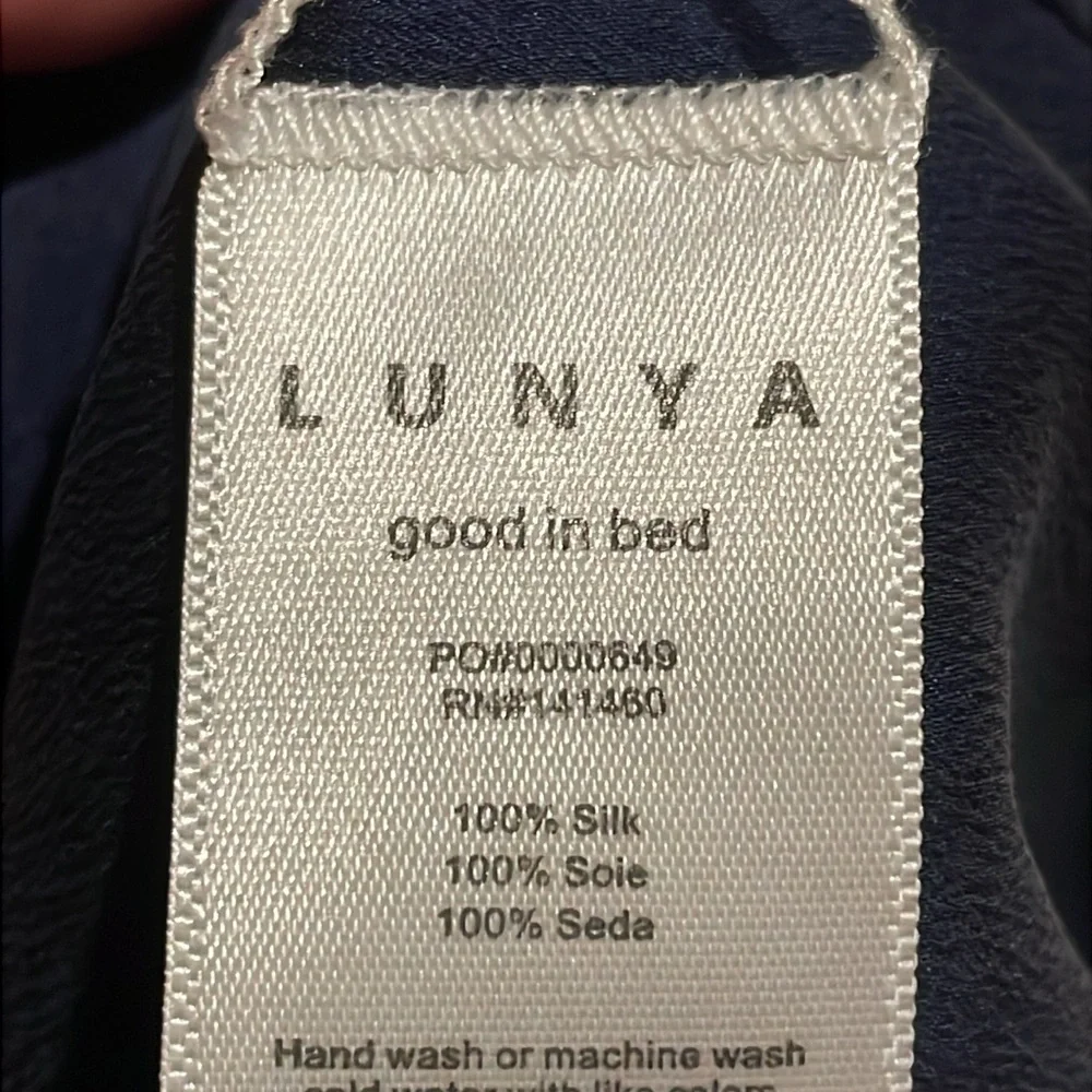 Lunya Washable Silk Racer Maxi Dress Navy Blue Deep V-Back Slit Minimalist L/XL - Picture 15 of 15